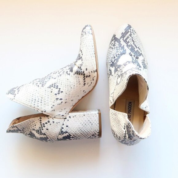 Steve Madden Cream & Grey Snakeskin Almond Toe Block Heel Ankle Boots, Booties - Picture 14 of 15